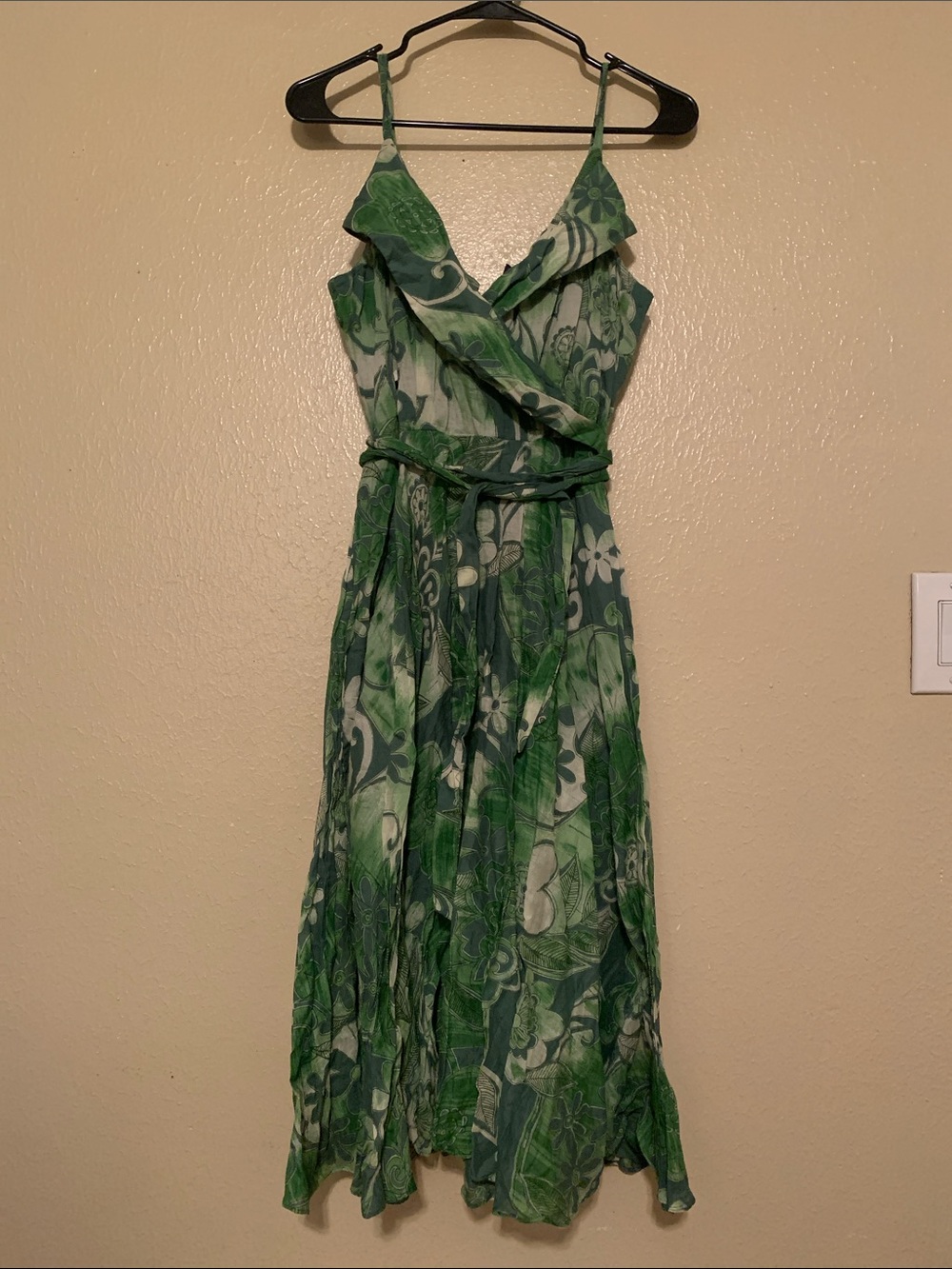 NWOT Green Floral Wrap Tie Dress